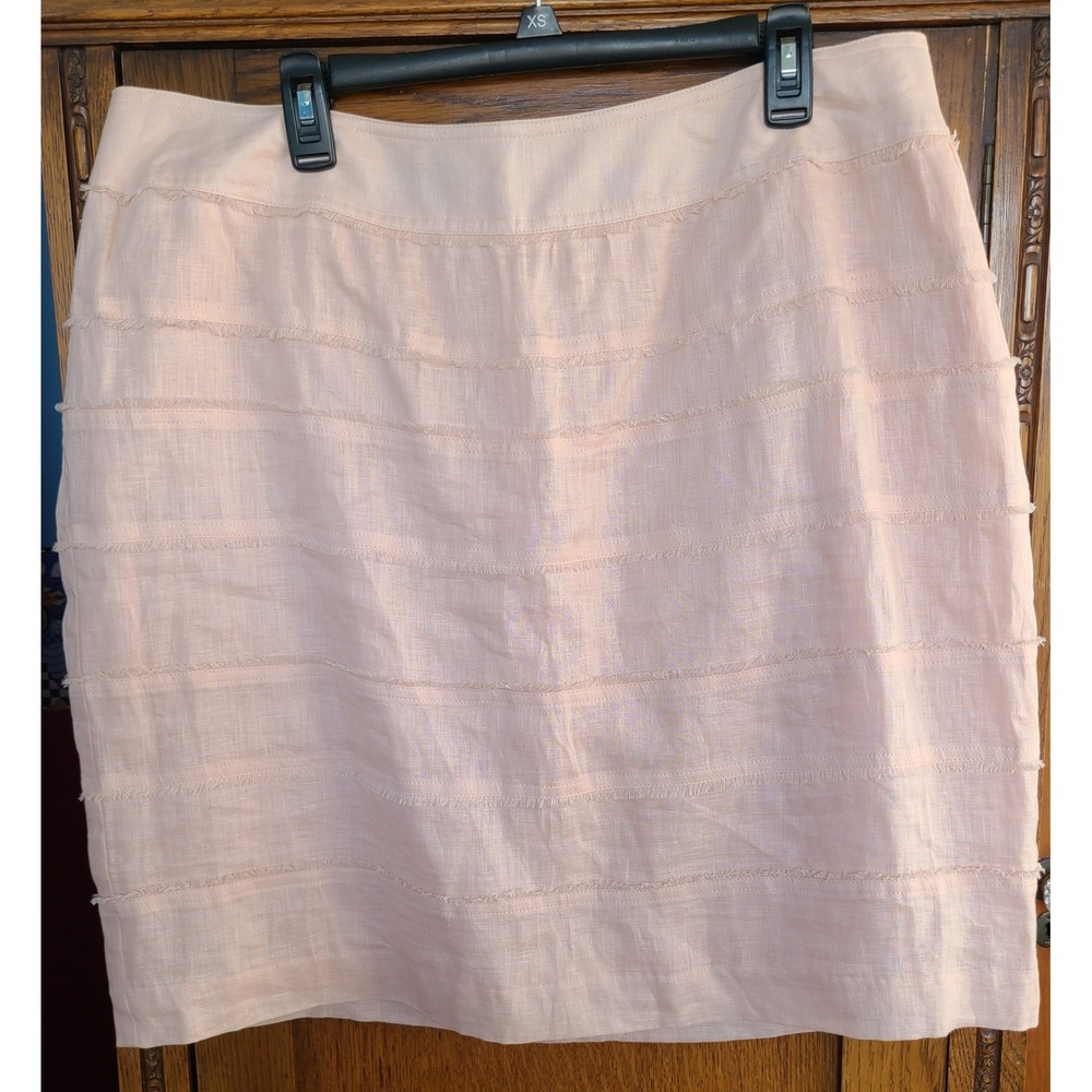 Talbots Woman Petites Pink Linen Tiered Fringe Trim Skirt 18WP